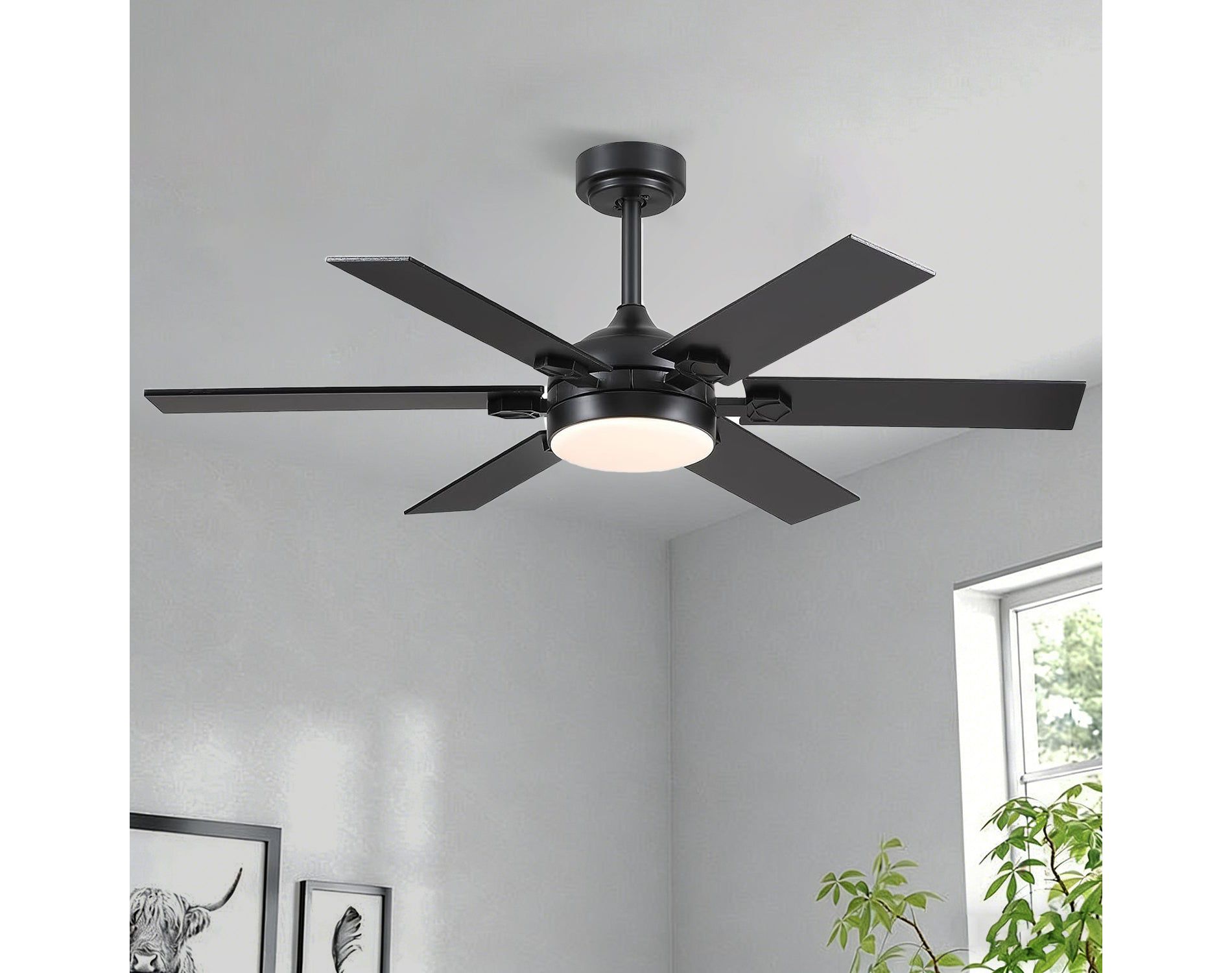 46 Inch Downrod Ceiling Fan with Light-Black