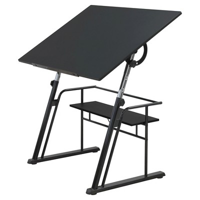 Yaheetech Adjustable Glass Drafting Table & Stool Set Black : Target