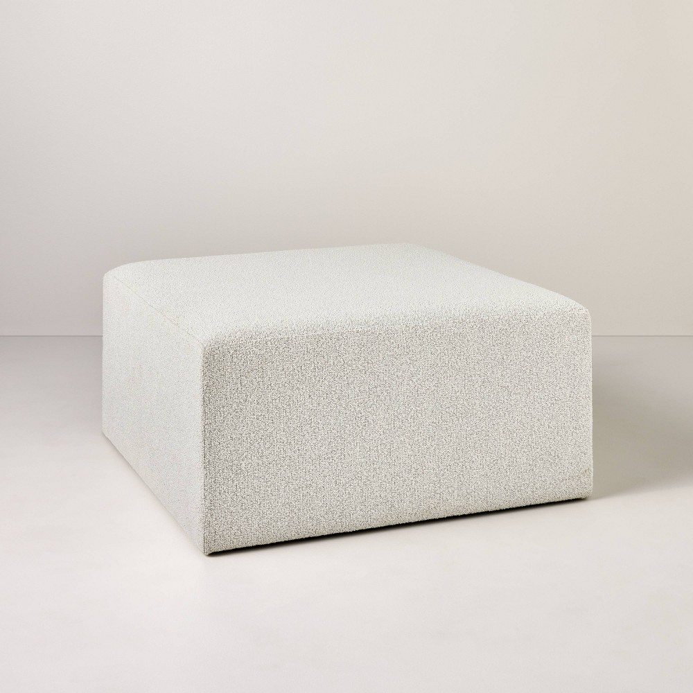 Photos - Pouffe / Bench Boucle Upholstered Square Cocktail Ottoman - Oatmeal - Hearth & Hand™ with
