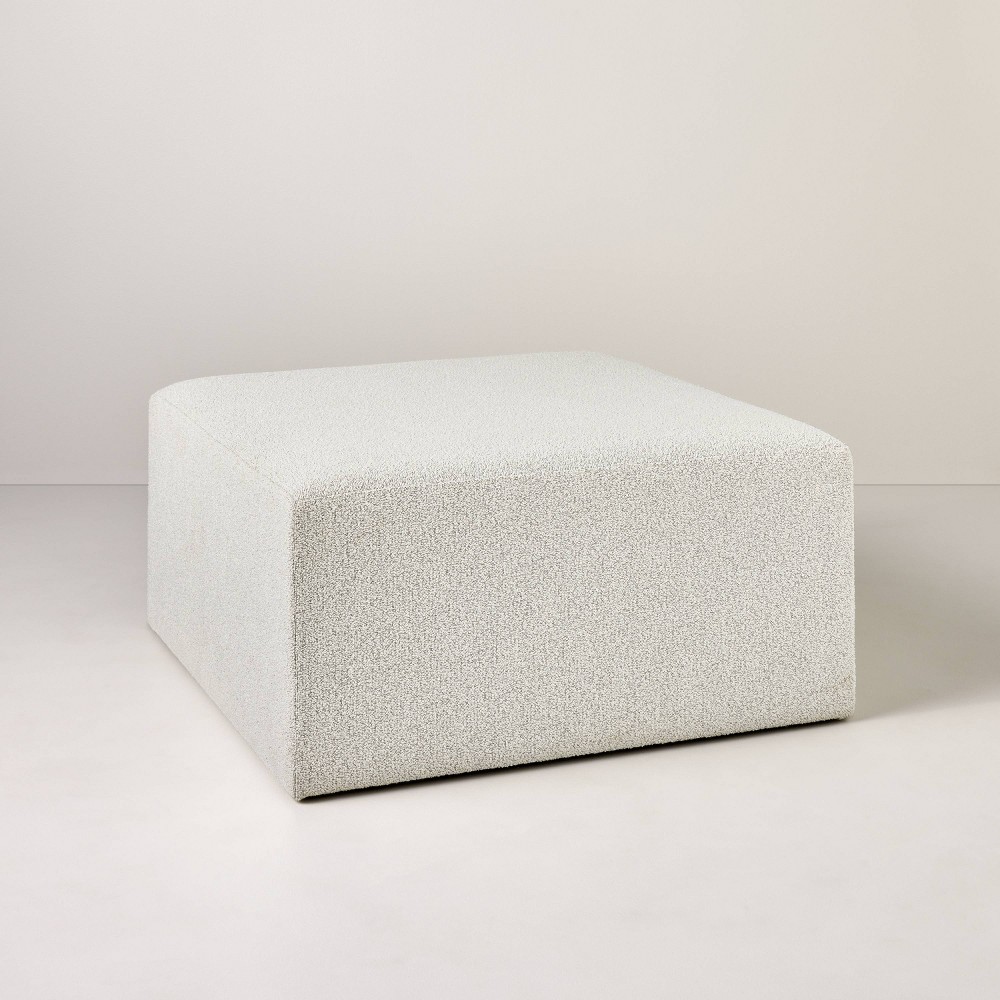 Photos - Pouffe / Bench Boucle Upholstered Square Cocktail Ottoman - Oatmeal - Hearth & Hand™ with Magnolia: Textured Fabric, Padded Comfort