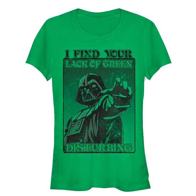 Juniors Womens Star Wars Darth Vader Lack of Green Disturbing T-Shirt, 1 of 4