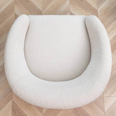White Boucle Upholstered Swivel Barrel Accent Chair