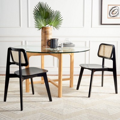 Black and Natural Cane Woven Dining Chair Set