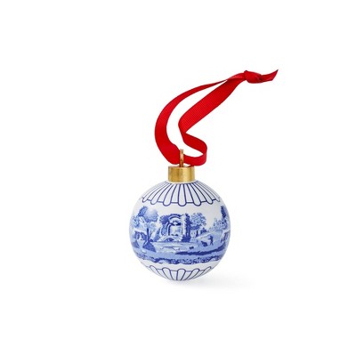 Spode Blue Italian Bauble, Hanging Ornaments for Christmas Décor, Made of Porcelain, Blue and White Holiday Decoration, Measures 2.6-Inch