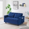 MAYEERTY Modern Velevt Loveseat Sleeper Sofa Couch Pull Out Bed with Toss Pillows Pockets for Living Room Bedroom Blue - 2 of 4