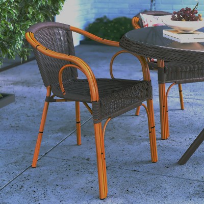 Esna Artistic Dark Brown Rattan Patio Chair with Red Bamboo Aluminum Frame