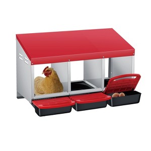 3-Hole Weatherproof Metal Chicken Nesting Box with Removable Tray & Automatic Rollout Egg Collection - Easy Clean & Quick Assembly for Hens - 1 of 4