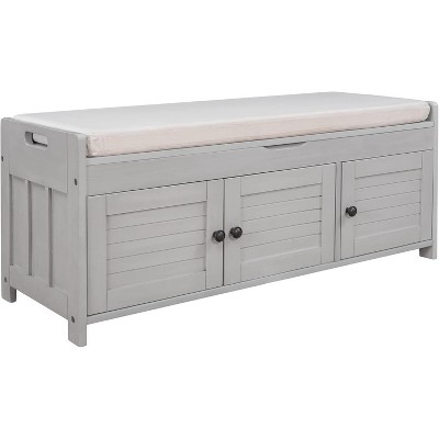 Acekool Wash Shoe Storage Bench – Removable Cushion with 3 Shutter Door,sturdy Wood Legs, Hidden Top Storage for Entryway & Bedroom