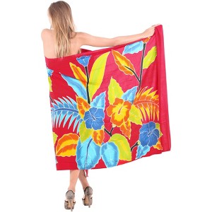 LA LEELA Women's Beach Bikini Swimwear Cover up Wrap Skirt Bathing suit Summer Wraps Sarong Swimsuits for Women One Size Red, Floral - 1 of 4