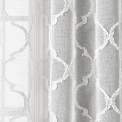 White Sheer Polyester Grommet Trellis Window Curtain Panel Pair