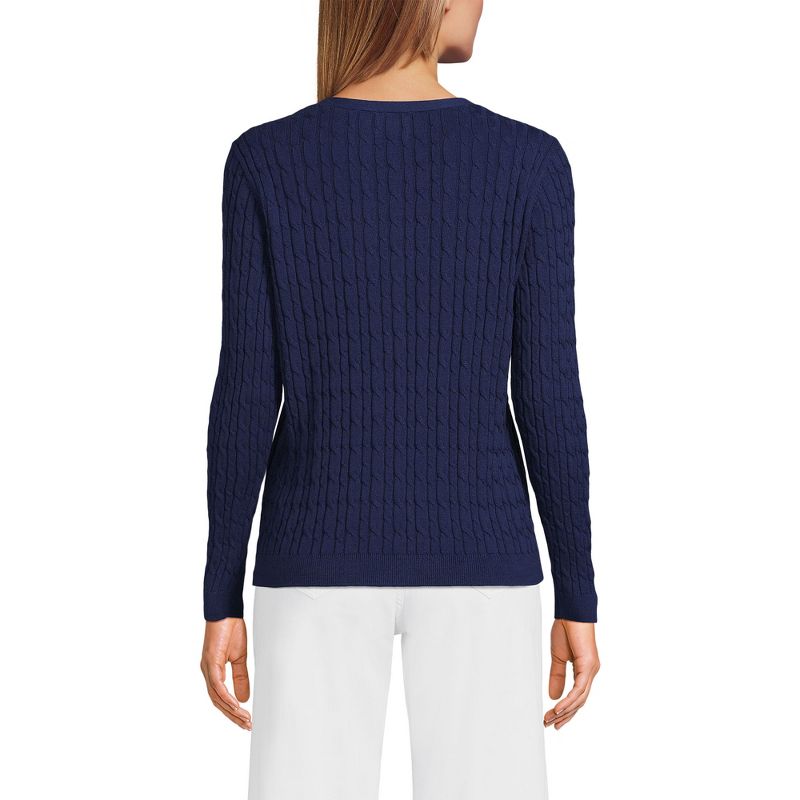 Lands' End Women's Fine Gauge Cotton VNeck Cable Cardigan Sweater, 2 of 4
