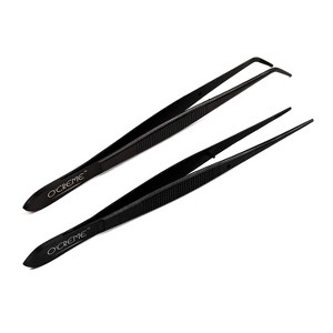 O'Creme Stainless Steel Precision Kitchen Culinary Fine-Tip Tweezer Tongs - Black - 1 of 3