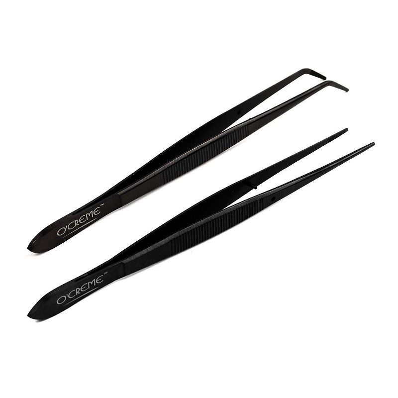 O'Creme Stainless Steel Precision Kitchen Culinary Fine-Tip Tweezer Tongs - Black, 1 of 4