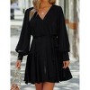 Coolmee Women's Mini Dress Deep V-Neck Long Sleeve Waist Tie Ruffle Short High Low Swing Skater Dresses - 3 of 4