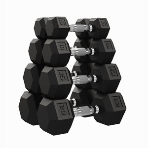 Garvee Rubber Encased Hex Dumbbell Set Contoured Handle for Muscle Toning, Strength Building & Full Body Workout - 1 of 4