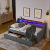 T Size Upholstery Sofa Bed with Three LED lights, with Storage Adjustable Headboard, with Two Storage Polyesterll Up drawers and Wireless Charging - 3 of 4
