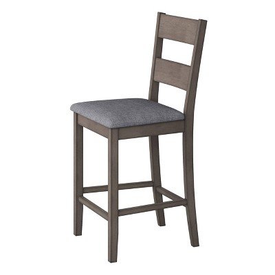 Set of 2 Gray Upholstered Wood Counter Height Side Chairs