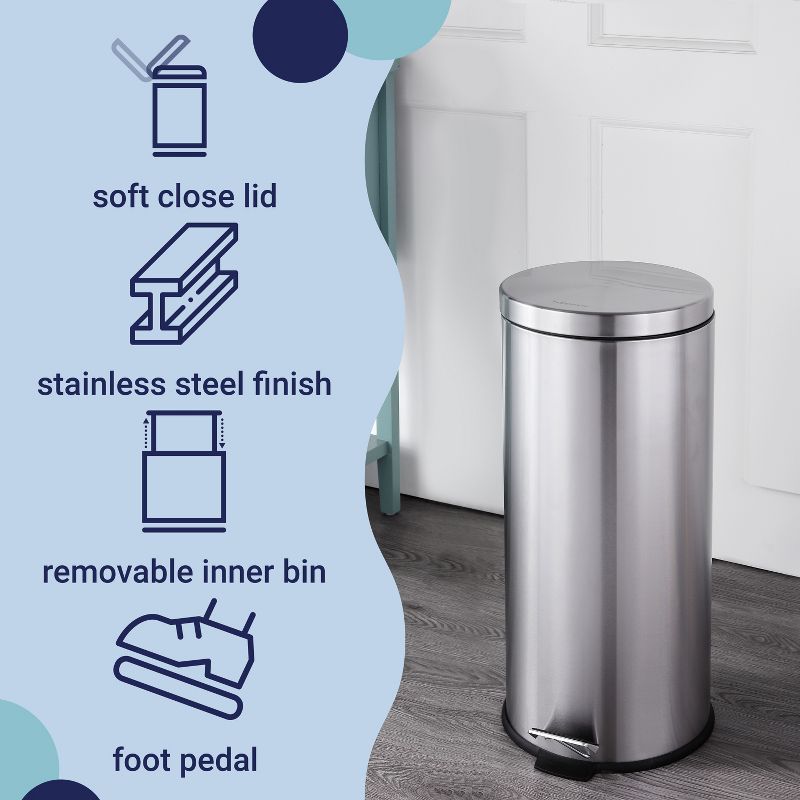 happimess Oscar 8-Gallon Step-Open Trash Can with FREE Mini Trash Can, Stainless Steel, 6 of 13