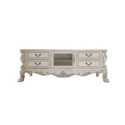 Acme Furniture 79" Dresden Tv Stand and Console Bone White Finish Enclosed Storage, No Tools Assembly, Wood Frame