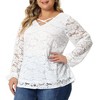 Agnes Orinda Women's Plus Size V Neck Lace Sheer Layer Long Sleeve Cross Strap Blouses - 2 of 4