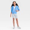Girls' Disney Stitch Aloha Embroidered Terry Hooded Zip-Up Sweatshirt - Blue - 4 of 4