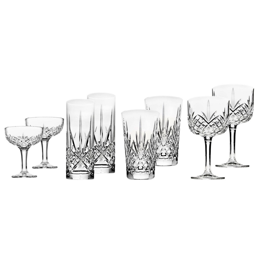 Godinger Silver 8pc Dublin Crystal Mixology Glassware Set: Assorted Drinkware, Hand Wash, Dishwasher-Safe, Service for 8