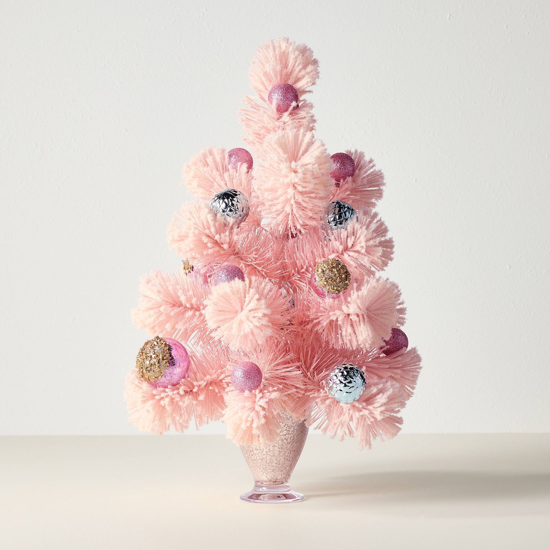 18" Bottle Brush Flocked Christmas Tree Pink - Simply Shabby Chic