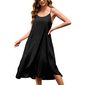 Women's Summer V Neck Sleeveless Maxi Dresses Adjustable Spaghetti Strap Casual Loose Beach Long Dress with Lined - 1 of 4
