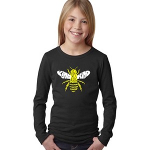 LA Pop Art Girl's Word Art Long Sleeve - Bee Kind - 1 of 4