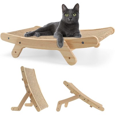 iMountek "5-in-1 Reversible Cardboard Cat Scratcher Lounge with Solid Wood Structure, Double-Sided Pads" Natural Wood