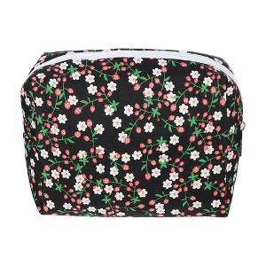 Unique Bargains Portable Flower Cosmetic Bag Black 1 Pc - 1 of 3