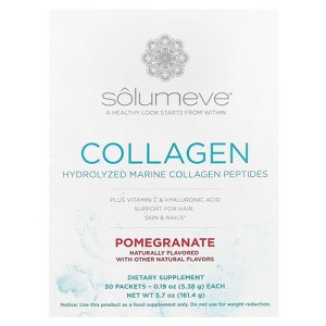 Solumeve Collagen Peptides Plus Vitamin C & Hyaluronic Acid, Pomegranate, 30 Packets, 0.19 oz (5.38 g) Each - 1 of 3