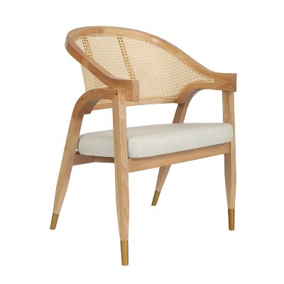 Natural Cane Rattan Dining and Accent Chair with Upholstered Seat