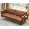 Coucheta 75" Futon Sofa Bed, PU Leather Convertible Sleeper Sofa with Adjustable Backrest & Side Pockets, Mid-Century Couch for Living Room, Brown - 4 of 4