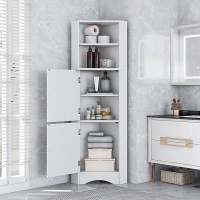NicBex 61" Triangular Bathroom Corner Cabinet,Freestanding Storage Cabinet with Adjustable Shelves,Doors&Anti-Tipping Device,MDF Board