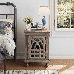 Accent Cabinet Farmhouse with Carved Door Storage for Bedroom 18in Wide Gray - 3irtyhousy - 1 of 4