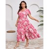Womens Babydoll Summer Maxi Dress Plus Size V Neck Short Sleeve Button Casual Dress Flowy Swing Floral Boho Dress - 3 of 4