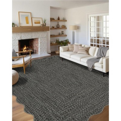 Coucheta Washable Braided Area Rug, Vintage Scalloped Design, Non-Slip Low Pile Indoor Carpet for Living & Dining Room, Bedroom, Office & Nursery
