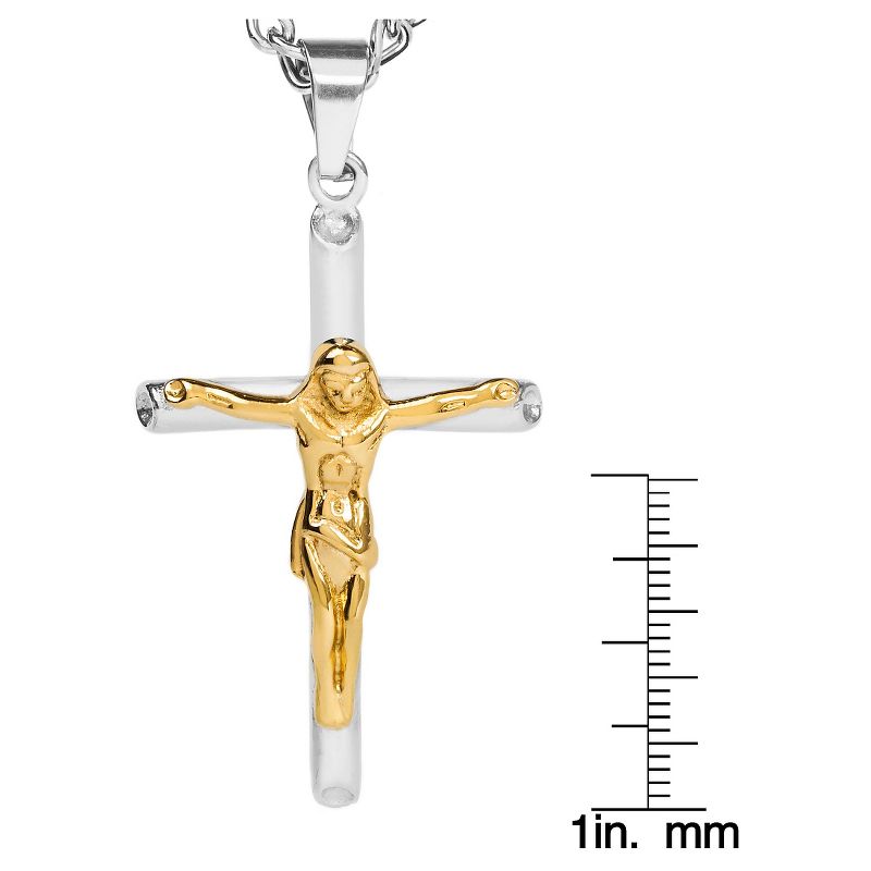 Men&#39;s West Coast Jewelry Two-Tone Stainless Steel Crucifix Cross Pendant Necklace, 3 of 4