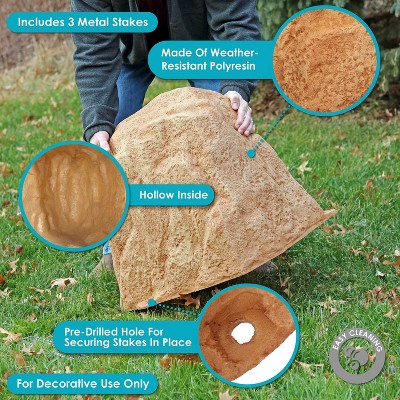 Sand Polyresin Faux Landscape Rock Cover with Metal Stakes