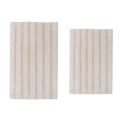 Knightsbridge Stylish And Comfortable Traditional Linear Design 2 PC Cotton Bath Rug Set 20"x30" & 24"x40" White