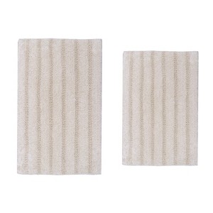 Knightsbridge Stylish And Comfortable Traditional Linear Design 2 PC Cotton Bath Rug Set 20"x30" & 24"x40" White - 1 of 4