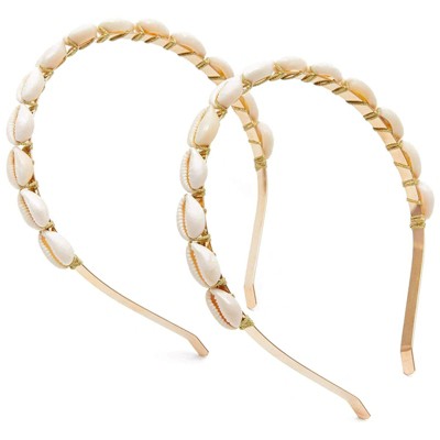 Zodaca 2 Pack Puka Seashell Headbands for Women for Holiday Parties, 0.3 x 4.7 in