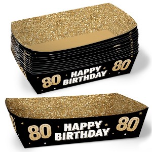 Big Dot of Happiness 80th Birthday Party Paper Food Trays, Disposable Food Boats, Black & Gold, Picnic, BBQ, Double-Sided Paper Meal Holders - 12 Ct - 1 of 4