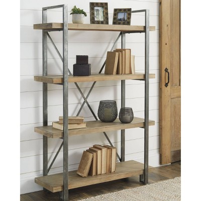 Transitional 46'' Black/Brown Metal & Wood 4-Shelf Bookcase