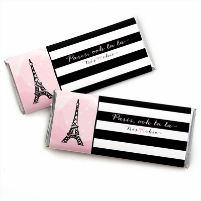 Big Dot of Happiness Paris, Ooh La La - Paris Themed Candy Bar Wrappers Baby Shower or Birthday Party Favors - Set of 24