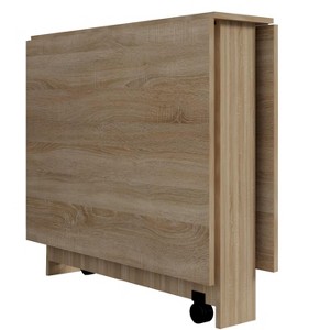 Gulches 55.12" Folding Dining Table with 2 Storage Racks & Wheels, Space-Saving Kitchen Table for Home/Living Room (Pear Wood Color) - 1 of 4