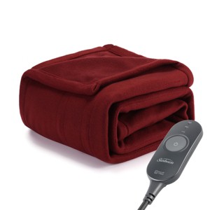 Sunbeam 50"x60" Heated Throw Blanket 3 Heat Settings Fleece Garnet Red - 1 of 4