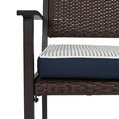 Navy Stripe Polyester Outdoor Bench Cushion with Solid Navy Back