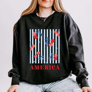 Simply Sage Market America Cherries Stripe Lightweight Garment Dyed Sweatshirt - 1 of 4